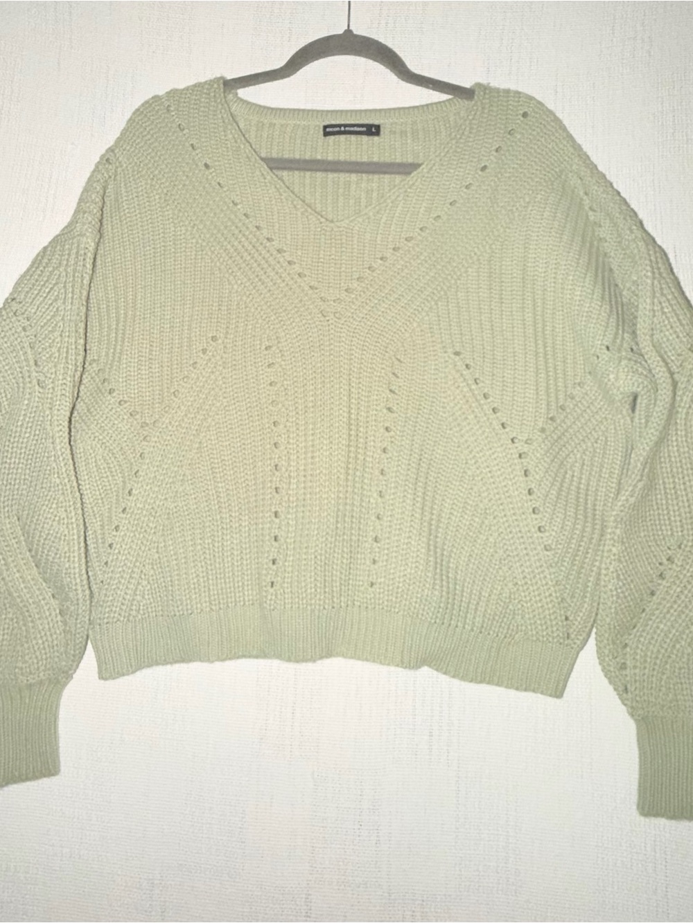 Moon & Madison Sage Chunky Grandma Knit Sweater - Large